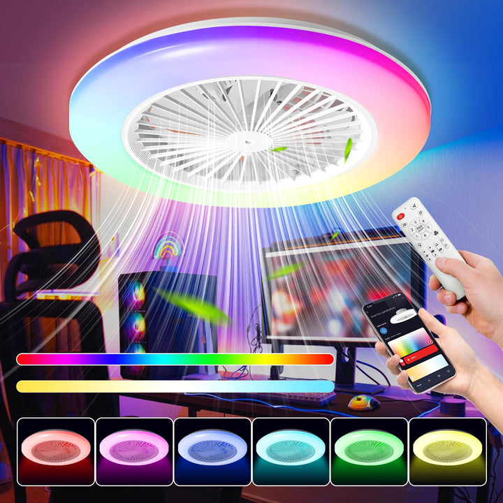 Fiqops 2x Deckenventilator mit Beleuchtung und Fernbedienung Ø49 cm, Smart RGB LED Deckenleuchte 3 F