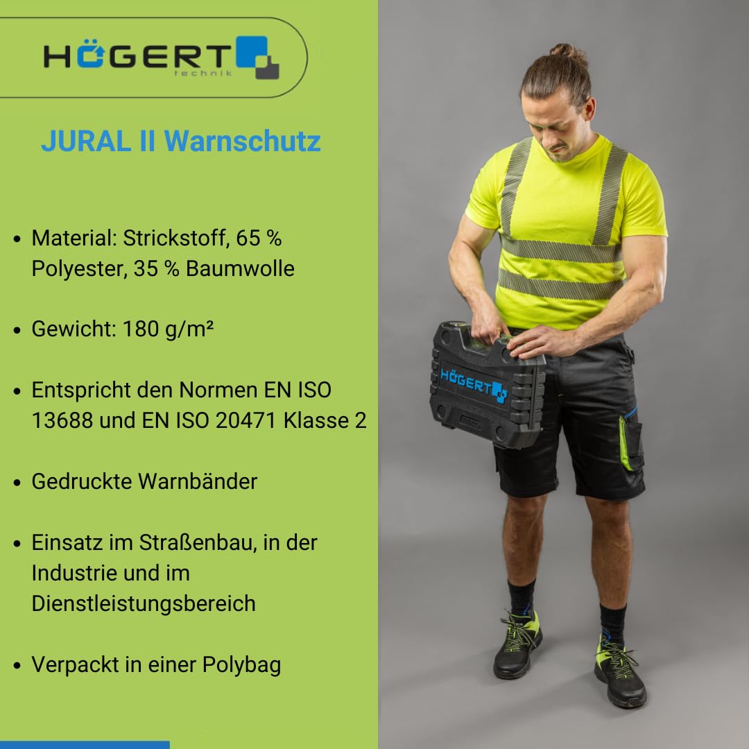 Högert Technik - JURAL II Warnschutz Polycotton-T-Shirt gelb L (52) | Warnweste Reflektierend Warnwe