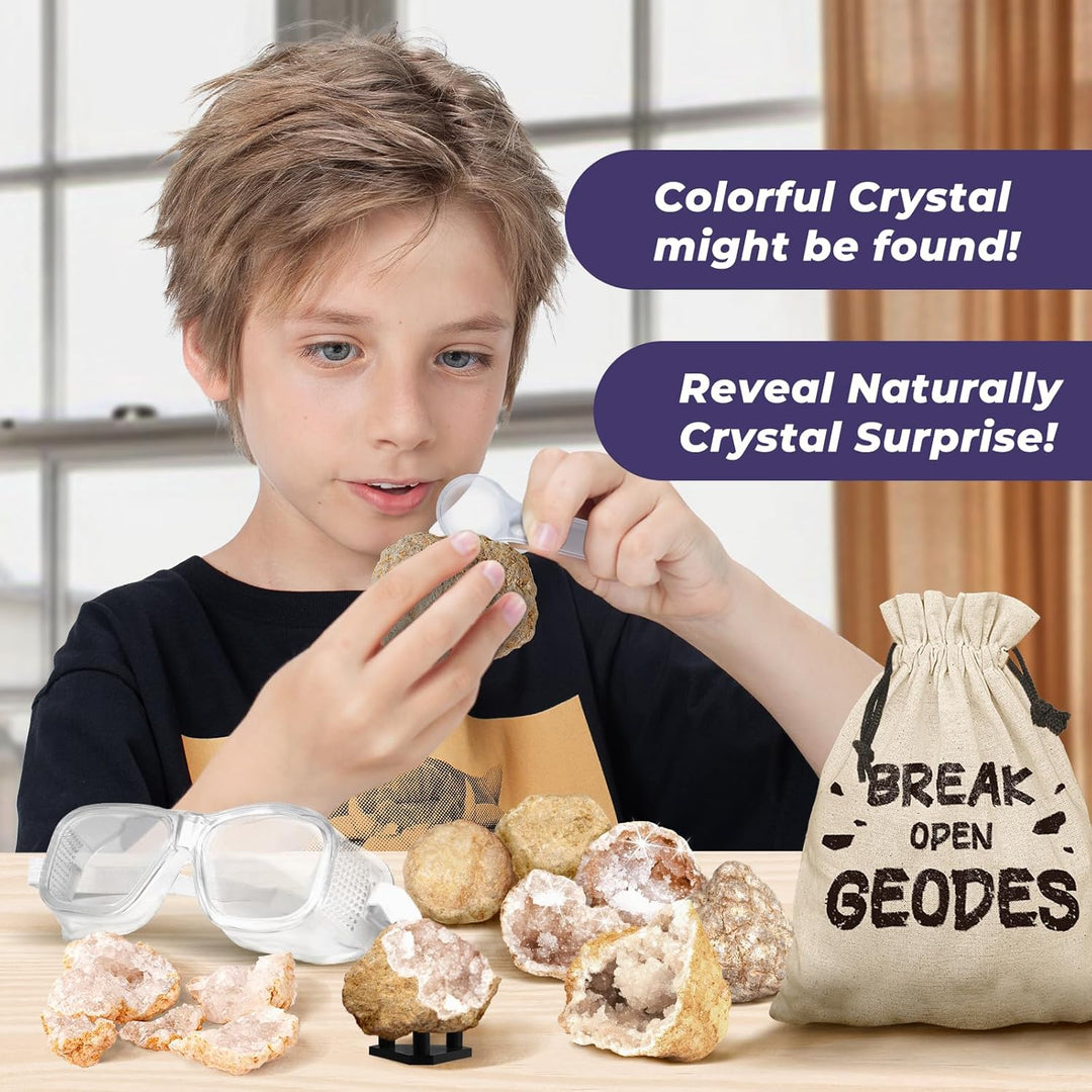 EDUMAN Geoden Zum Aufbrechen für Kinder, Natur Geoden Set in Gross und Klein, Inklusive Schutzbrille