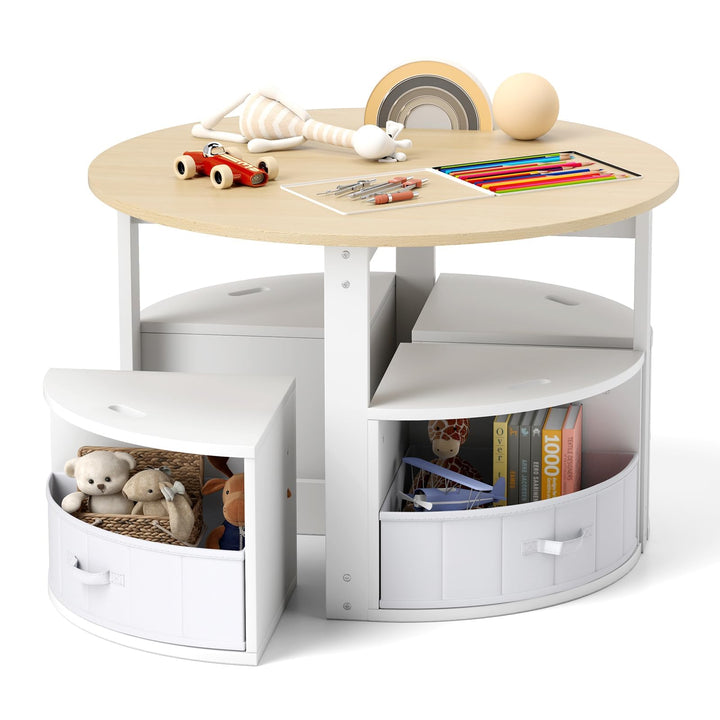 FANTASK Kindertisch mit 4 Stühlen, Kinder Tisch Stuhl Set inkl. Maltisch, 4 Stauraumhocker & 4 Stoff
