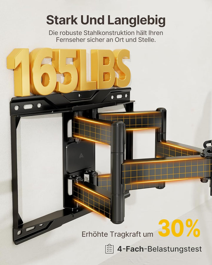 monTEK Vollbewegliche TV Wandhalterung für 37–90 Zoll Fernseher bis 75 kg, Wandhalterung Fernseher m