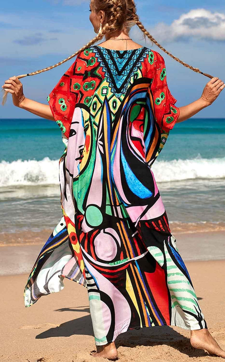 AMEOOR Damen Sommerkleid Strandkleid Kaftan Kleid Lange Bikini Cover Up Sommer Badeanzug Boho Strand