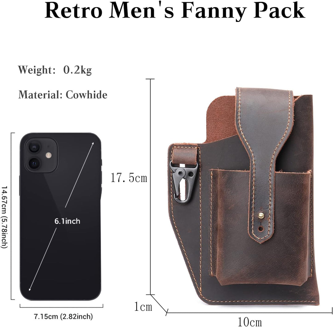 PORRASSO Handy Gürteltasche mit Schlüsselanhänger Retro Leder Handytasche Handyschutz Holster für Te