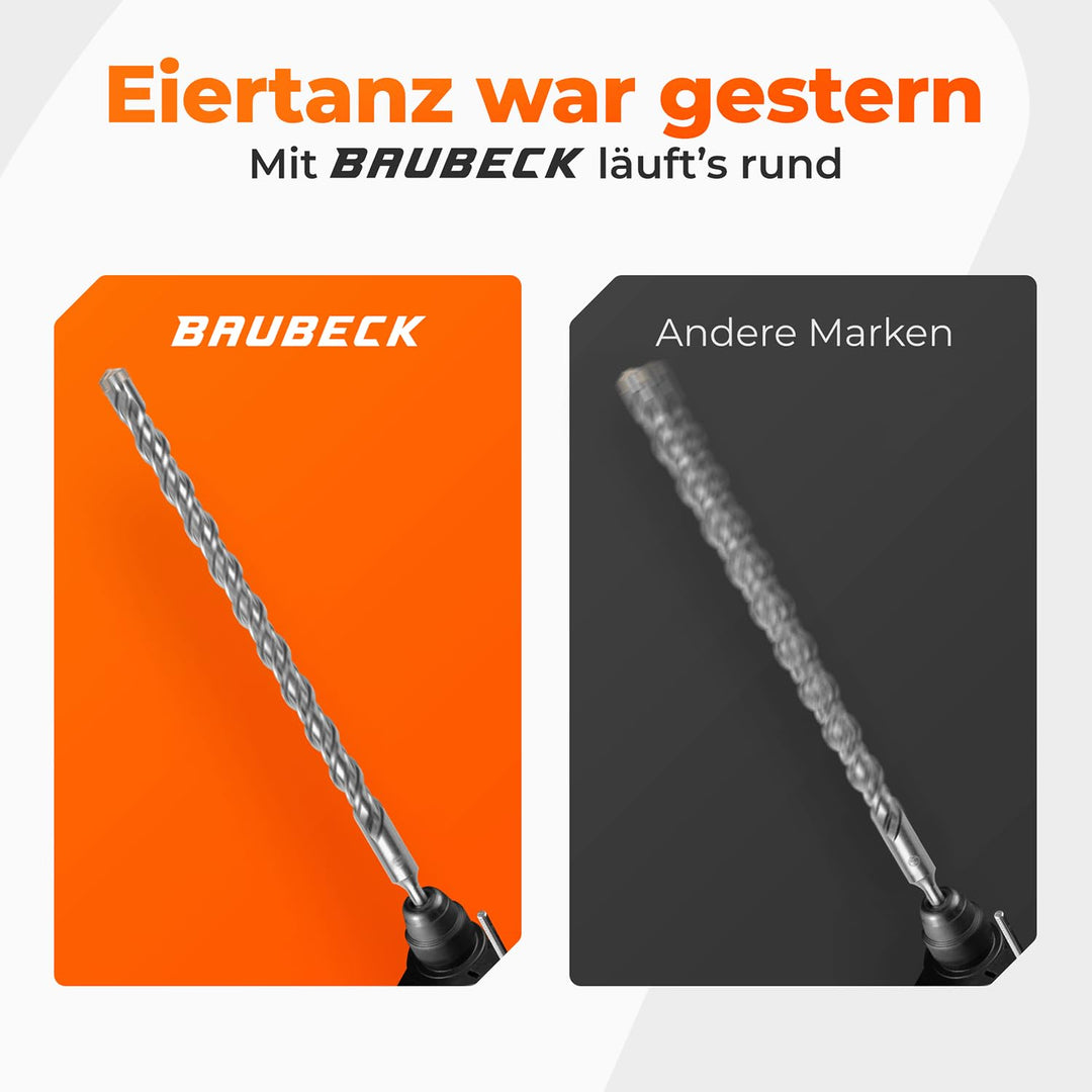 BAUBECK SDS Plus Bohrer 32mm x 600mm lang für Beton & Stein - Premium 40CR Stahl, langlebig - 4 Schn