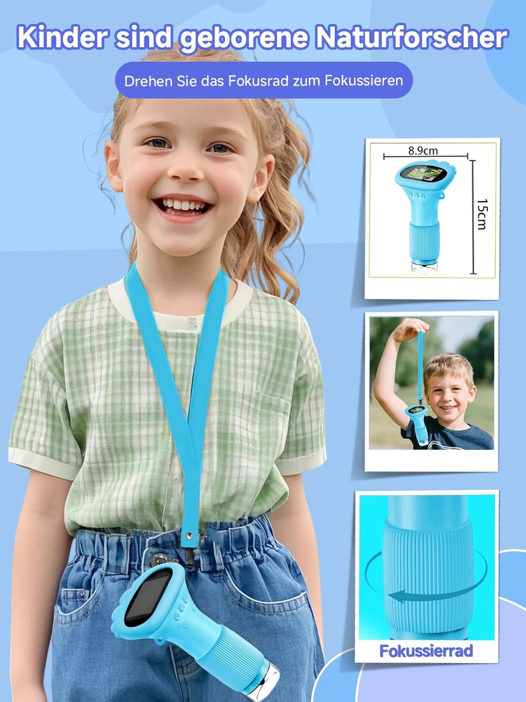 Mikroskop für Kinder, Digitales Taschenmikroskop mit 2,0" IPS-Bildschirm Lupe 200x Vergrösserung, 8