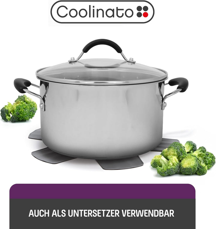 Coolinato 3er Set Pfannenschoner aus Silikon, 35 cm, grau, Topfuntersetzer, Pfannenschutz Stapelschu