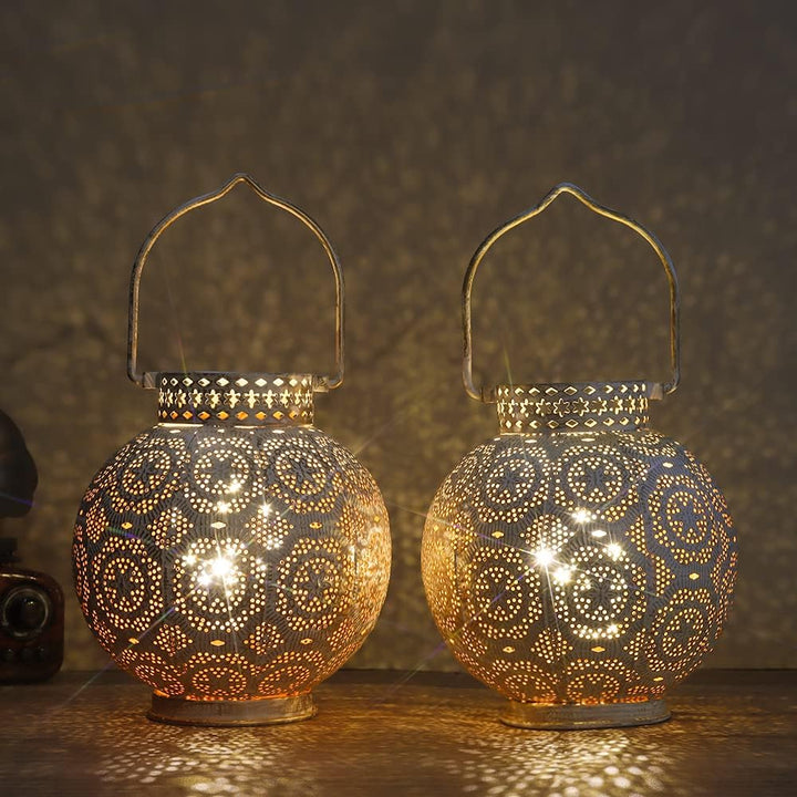TRIROCKS Set von 2 Marokkanischen Stil Metall Tischlampe 18cm H Batteriebetriebene Kabellose Lampe m