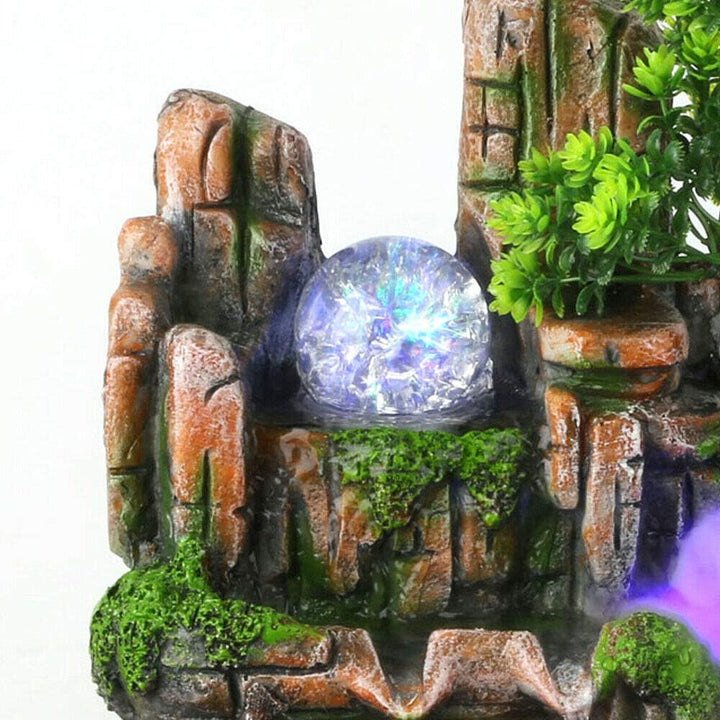 Zimmerbrunnen Feng Shui Brunnen Springbrunnen Steingarten Aquarium mit LED Kristallkugel und Zerstäu