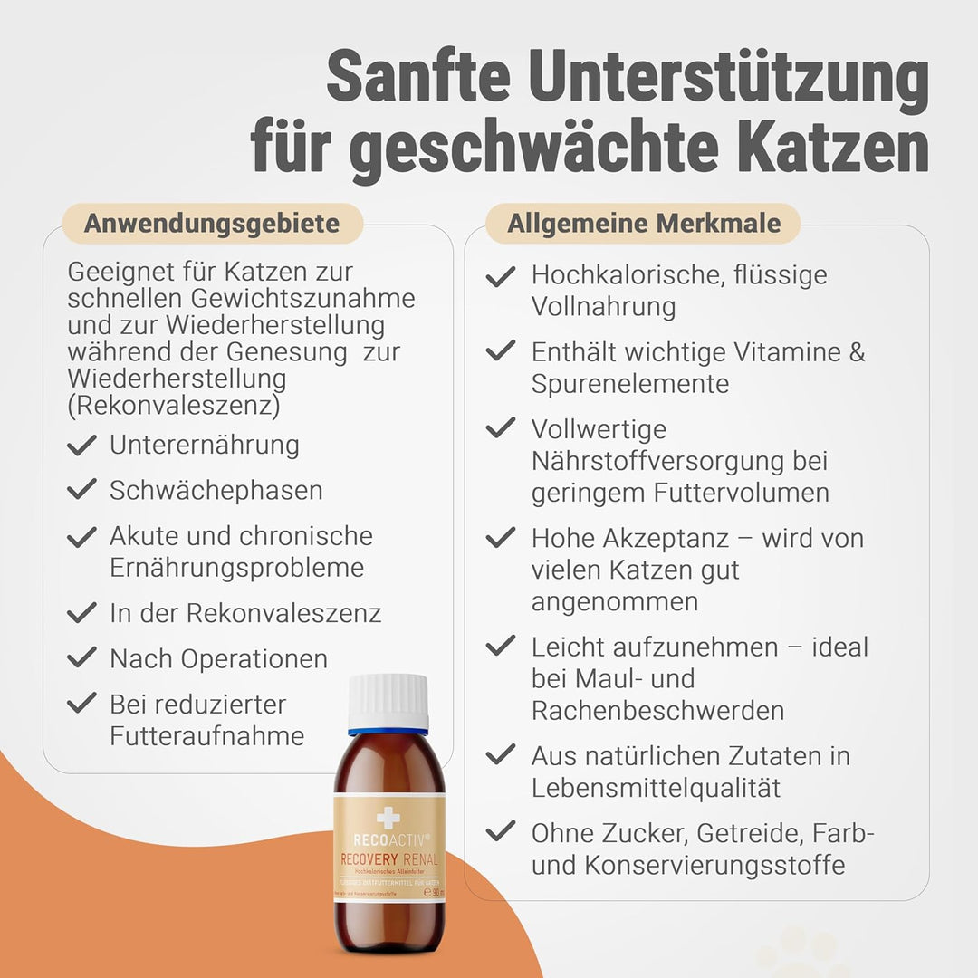 RECOACTIV Recovery Renal für Katzen, 3 x 90 ml, hochkalorisches Diät-Alleinfuttermittel bei Nierenfu