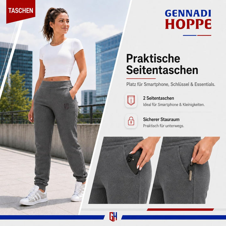 Gennadi Hoppe Jogginghose Damen mit Elastischem Bund - Atmungsaktive Baumwolle Freizeithose Damen -