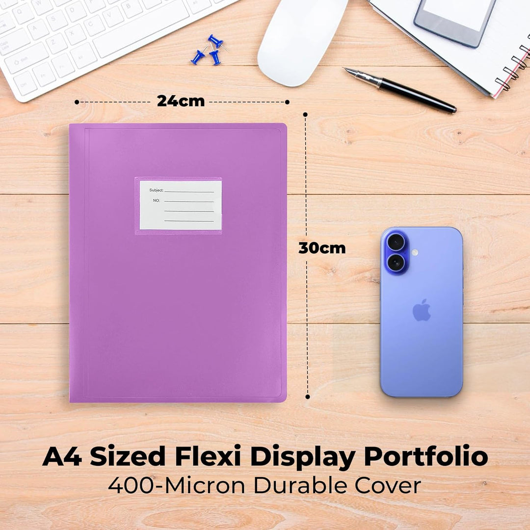 Arpan A4 Sichtbuch Ordner flexiblen Abdeckung Portfolio - 104 Taschen 208 / Seiten - Purple violett,