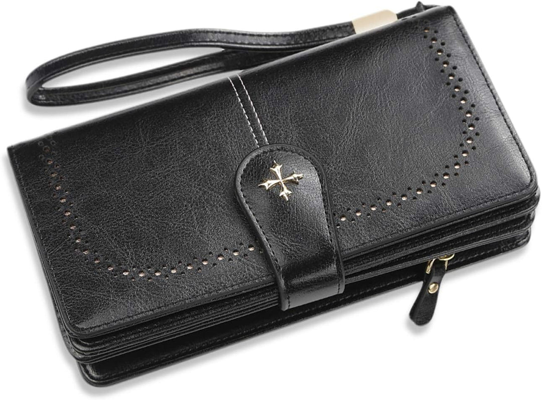 FANDARE Retro Geldbörse Wasserdicht Lange Portemonnaie Herren Damen Brieftasche Leder Portmonee Beut