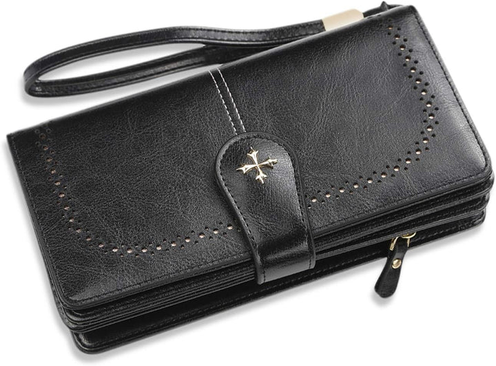 FANDARE Retro Geldbörse Wasserdicht Lange Portemonnaie Herren Damen Brieftasche Leder Portmonee Beut