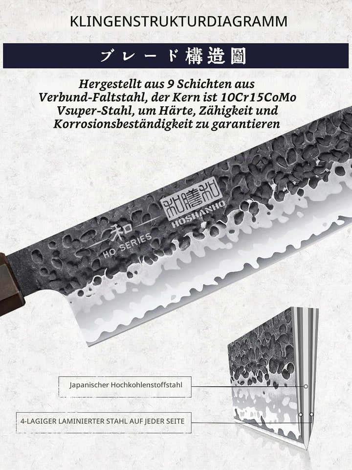 HOSHANHO Santoku Messer 18cm Handgeschmiedetes Kochmesser, Santokumesser Scharfe Messerklinge Küchen