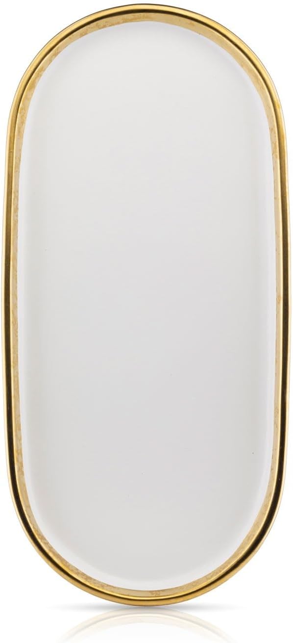 HowHomely Oval Dekotablett Lovia aus Keramik weiss 3cm x 32cm x 15,5cm