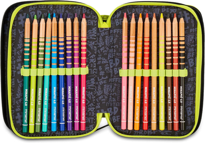 Mitama Federmäppchen mit 3 Fächern und 47 Teilen, gefülltes Schüleretui, Federtasche für Schreibware