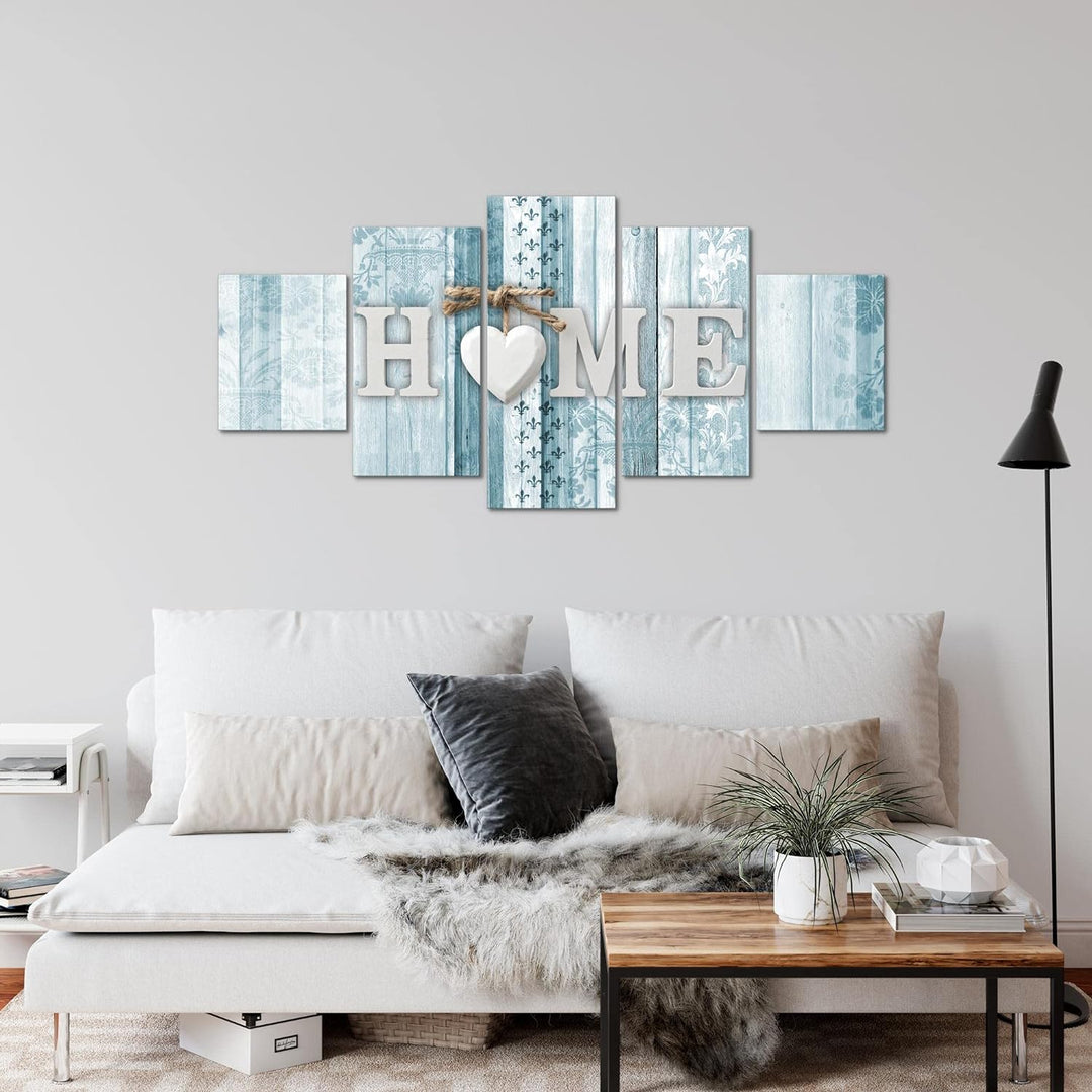 Runa Art Wandbilder Home Holzoptik 5 Teilig Bild auf Vlies Leinwand Deko Wohnzimmer Mit Spruch Grau