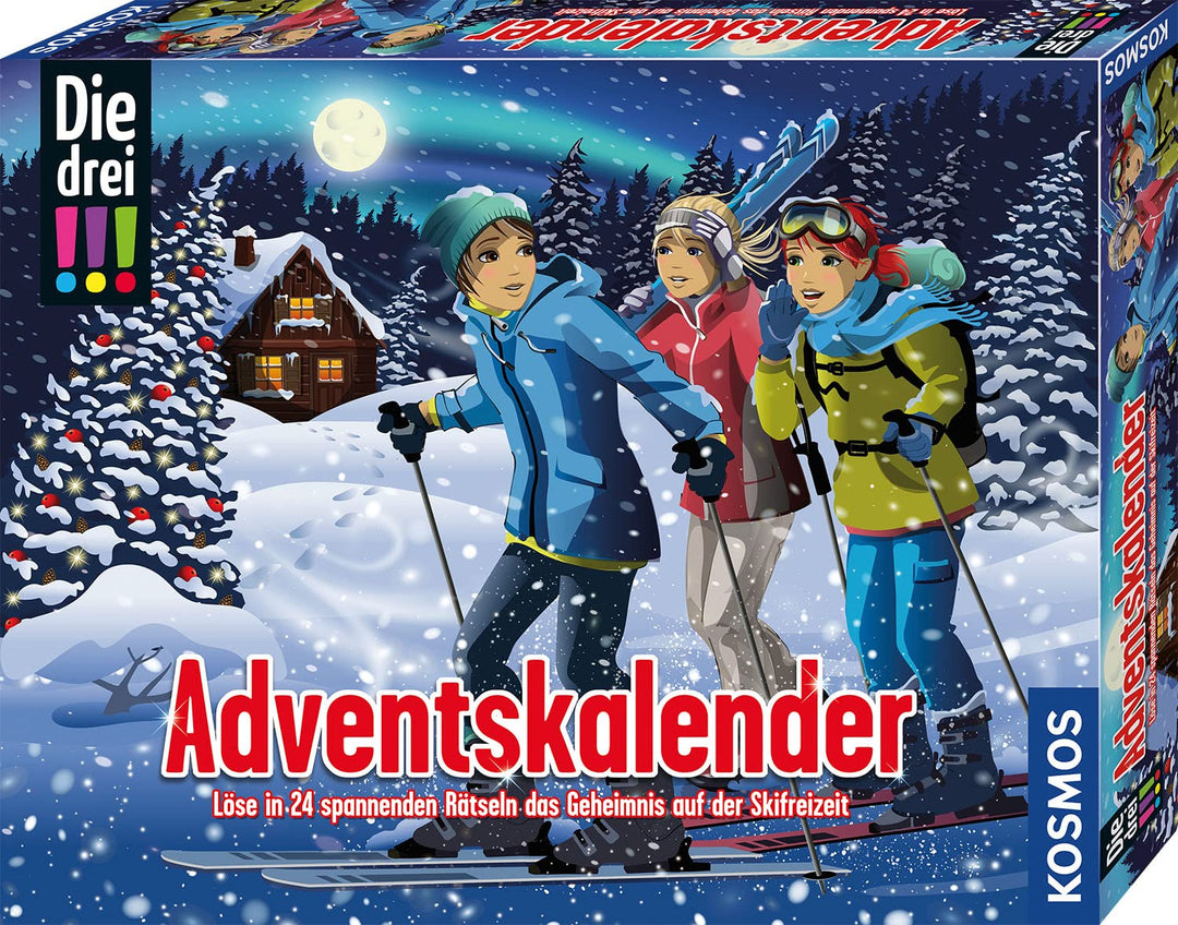 Kosmos 632502 Die DREI !!! Adventskalender 2023, Löse das Rätsel um das Geheimnis auf der Ski-Freize