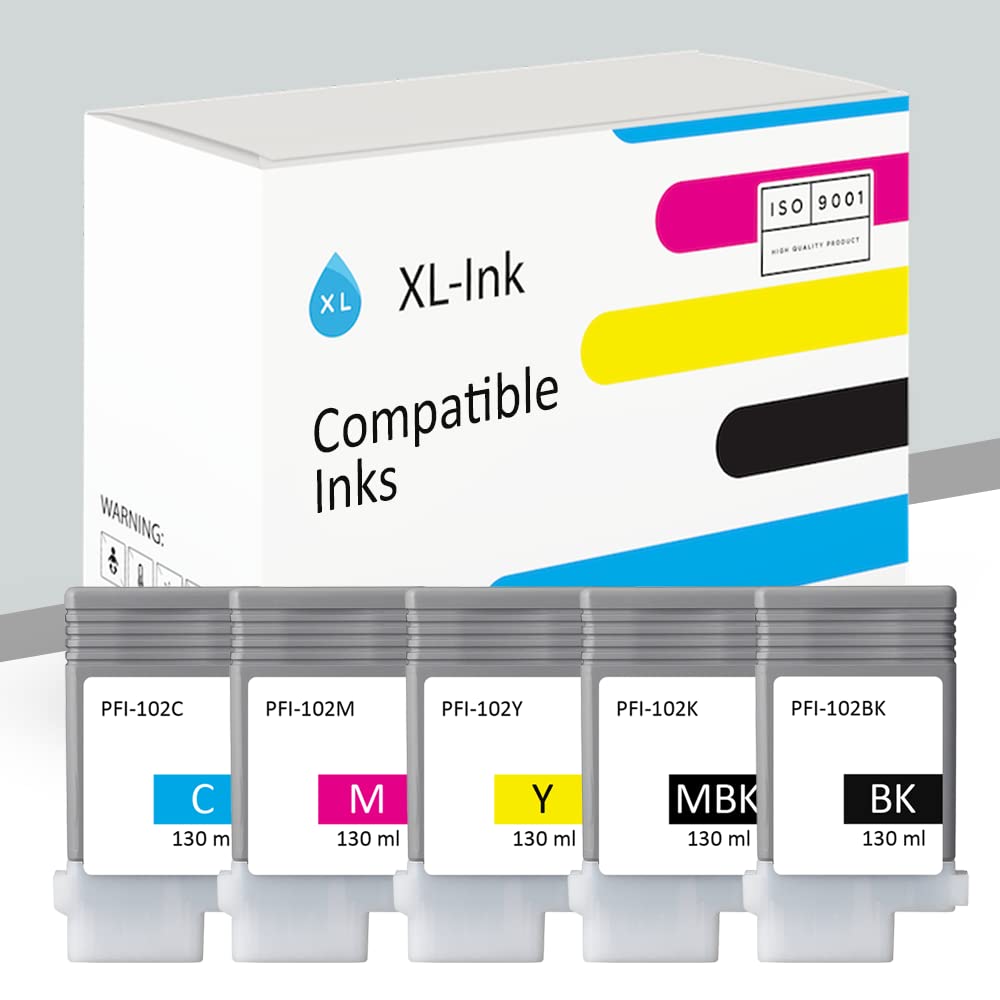 XL-Ink kompatibel für Canon PFI-102 (MBK/BK/C/M/Y), Spar-Set 5 Stück