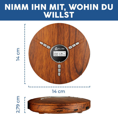 KLIM Discman - Tragbarer CD Player mit eingebautem Akku - NEU - inklusive KLIM Fusion Kopfhörer Komp