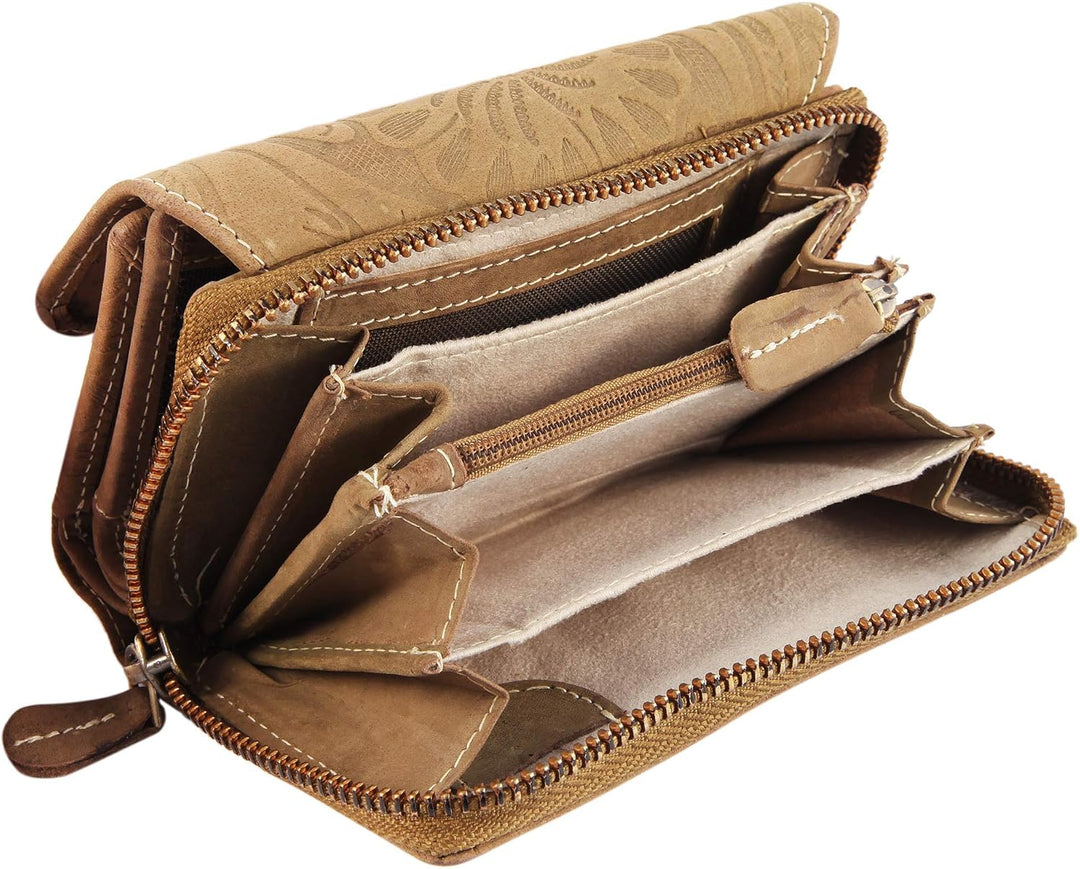 Akzent Damen Echtleder Geldbörse mit Blumenprint (Beige), Beige