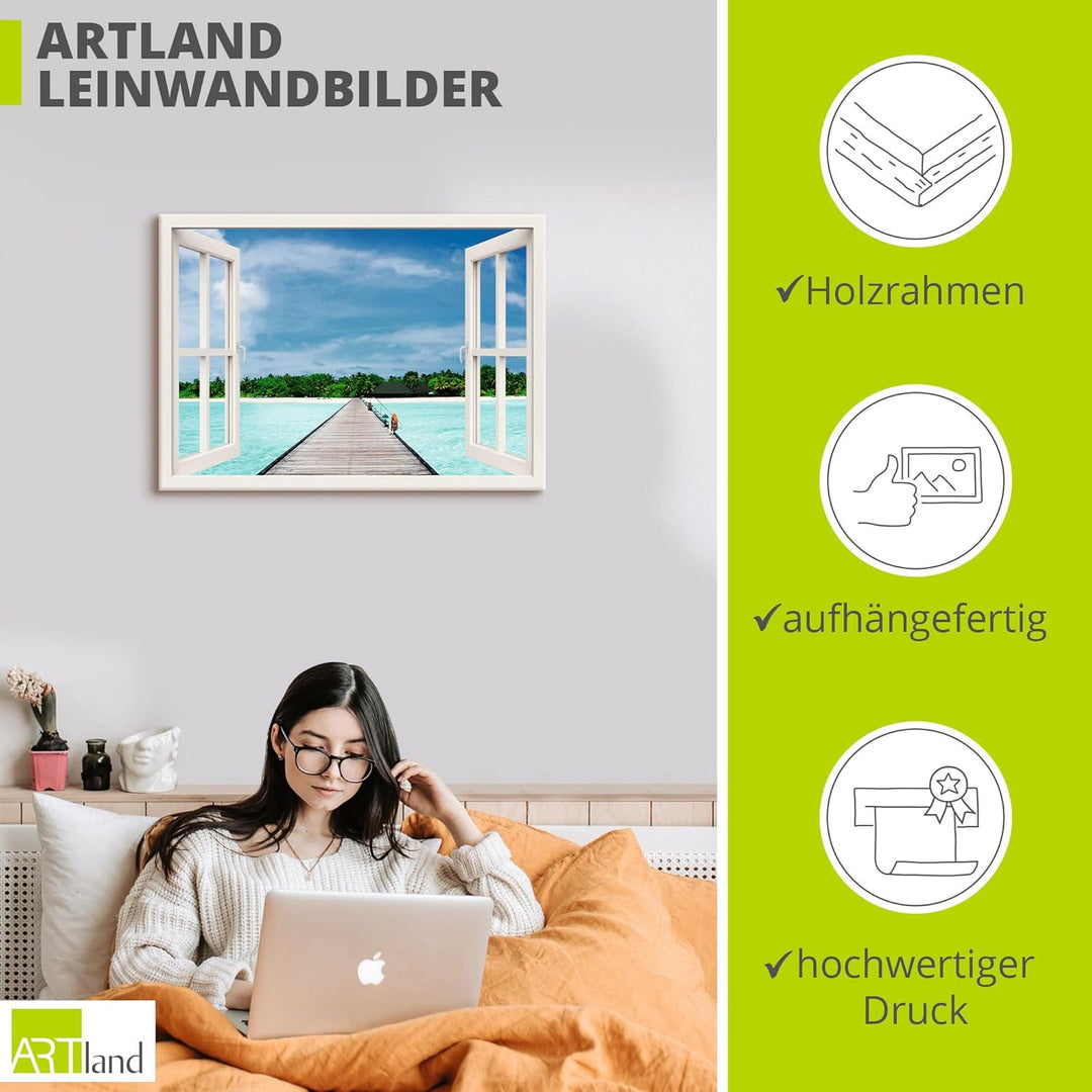 ARTland Leinwandbilder Wandbild Bild auf Leinwand 100x70 cm Landschaften Fensterblick Fotografie Wei