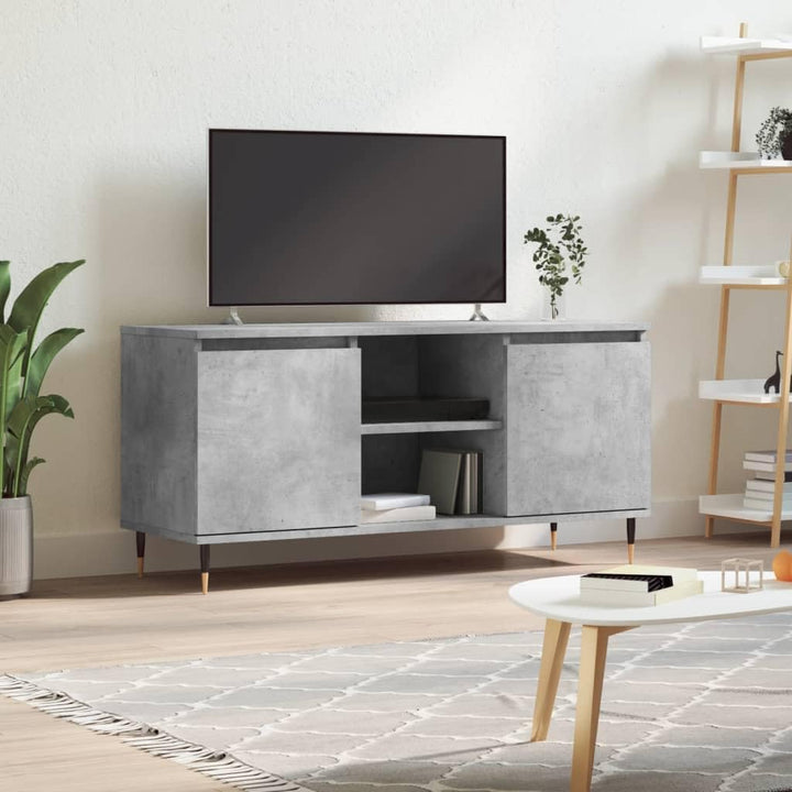 TV-Schrank, Zementgrau, 104 x 35 x 50 cm, mehrschichtiges Holz, Eisen, Fernsehschrank, niedrig, mit