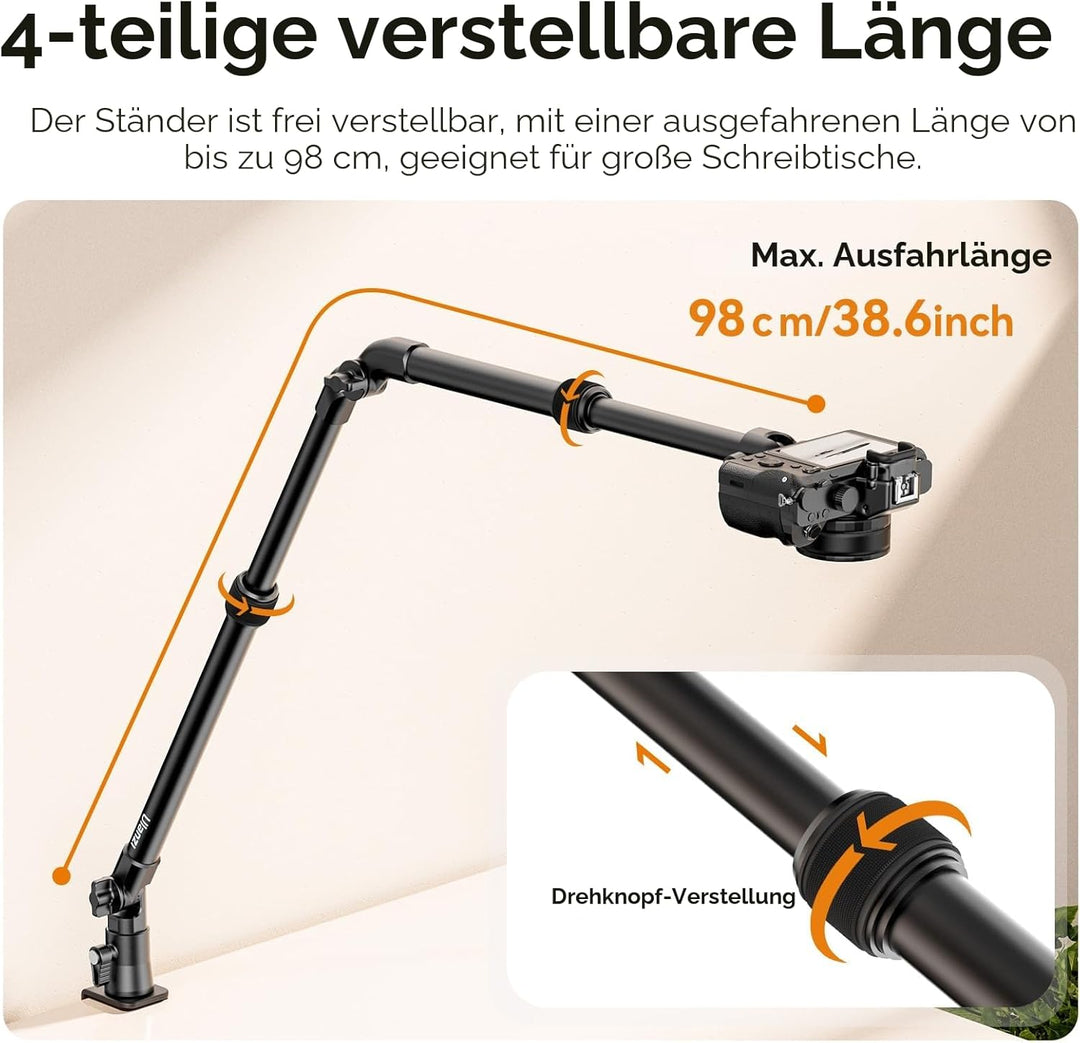 ULANZI Kamera Tischhalterung, ZJ02 98cm Kamera Tischstativ mit Flexibler Arm & 1/4" Kugelkopf für Ka