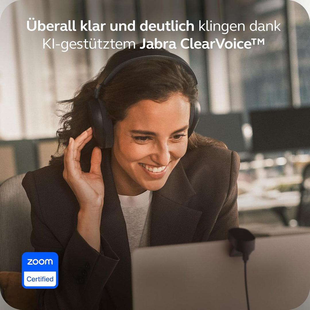 Jabra Evolve3 85 Over-Ear Bluetooth Headset kabellos mit Mikrofon & Ladestation für Büro, USB-C, KI-