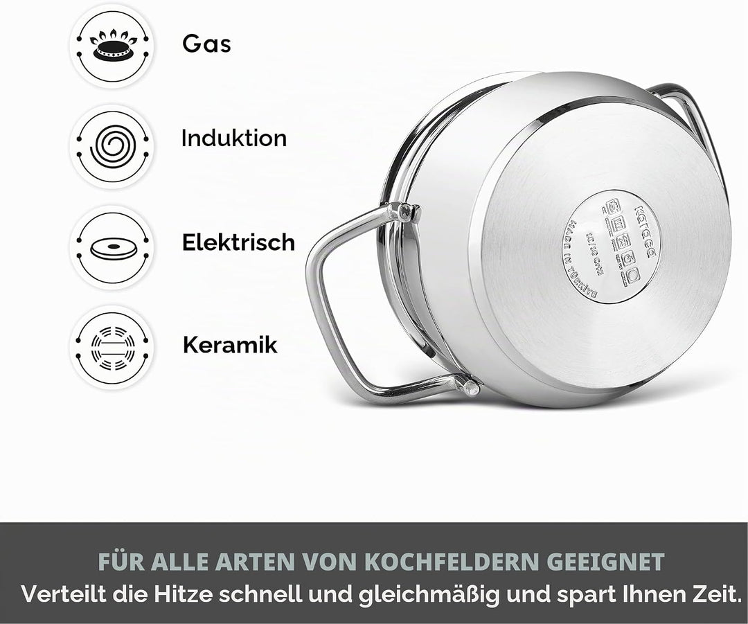 Karaca Emirgan 8-Tlg, Kochgeschirr Set aus Stahl Topfset, Kochgeschirr set, Kochtopfsets, Edelstahl,