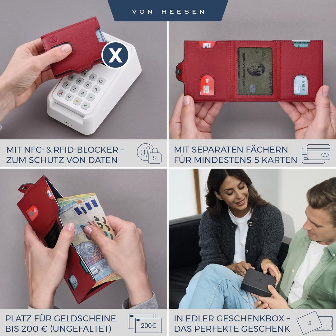 VON HEESEN Slim Wallet mit Münzfach &amp; RFID Schutz - Leder Geldbörse Herren klein - Mini Geldbeutel D