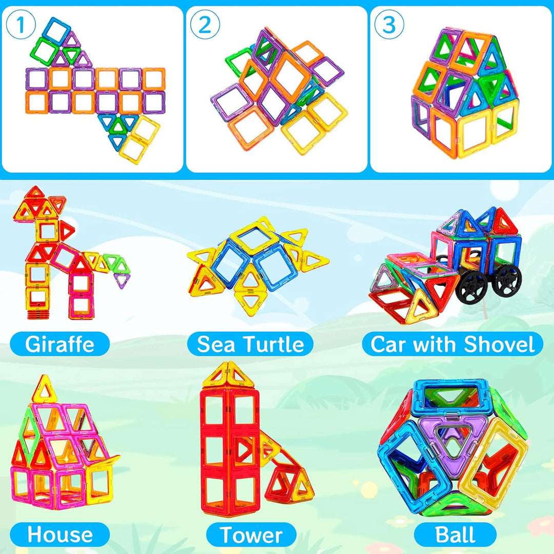 AQXONG 126 Teile Magnetische Bausteine, Magnetspielzeug Magnete für Kinder, Lustiges Pädagogisches B