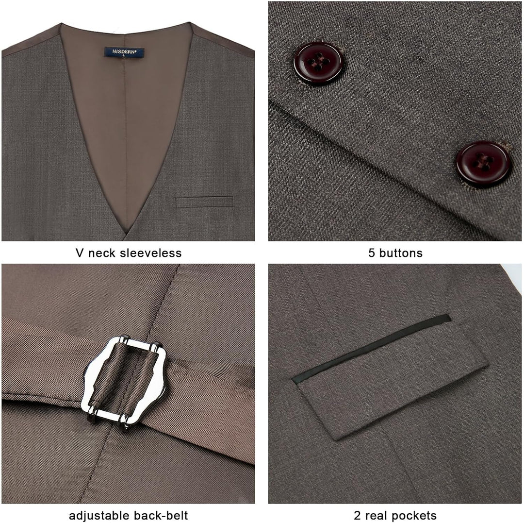 HISDERN Anzugweste für Herren Elegant Hochzeit Weste Klassische Einfarbig Casual Businessweste Forme
