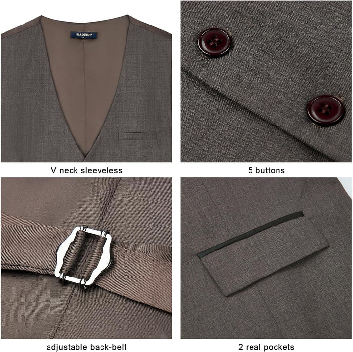 HISDERN Anzugweste für Herren Elegant Hochzeit Weste Klassische Einfarbig Casual Businessweste Forme