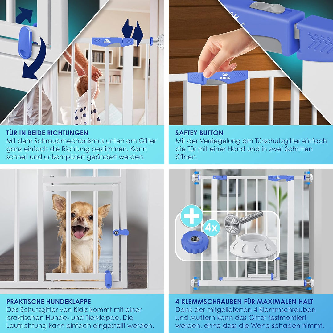 KIDIZ® Türschutzgitter Absperrgitter Treppengitter Kindergitter | mit Türe für Hunde und Katzen, Hau