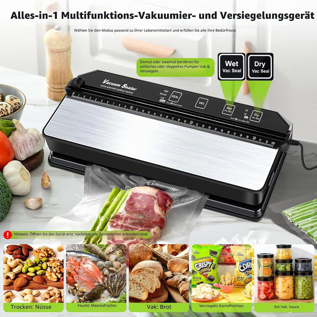 DeeprBetter Vakuumierer Vakuumiergerät, 90kPa Doppelpumpe Folienschweissgerät Vakuumierer Lebensmitt