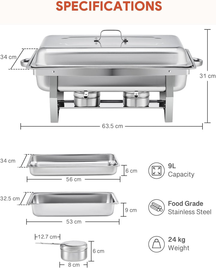 Wilprep Chafing Dish Speisewärmer 9L 6pcs Edelstahl Warmhaltebehälter Wärmebehälter Edelstahl Buffet