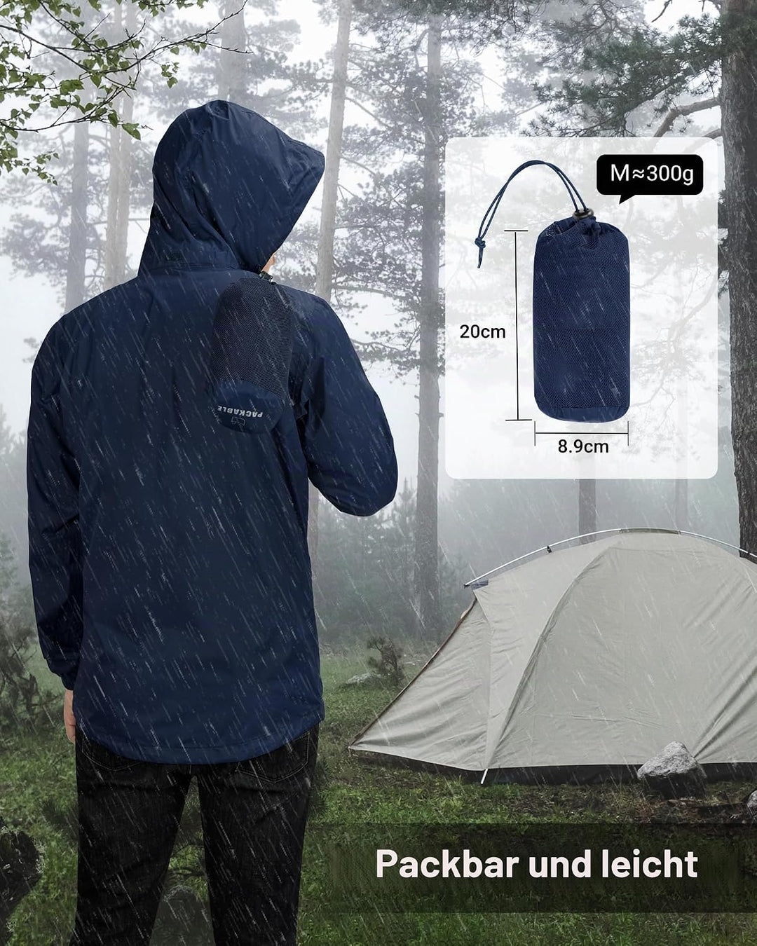 Outdoor Ventures Regenjacke Herren Wasserdicht Ultraleichte Dünne Faltbare Regenmantel Atmungsaktiv