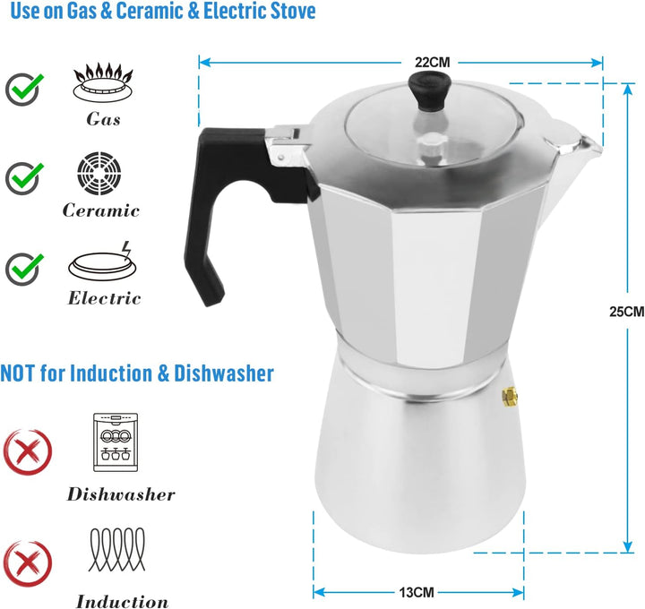 ACTIV CUISINE Espressokocher 14 Tassen aus Aluminium, Espressokanne Espresso Mokka Maker Mokkakanne
