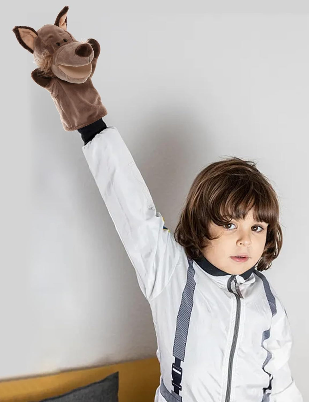 Handpuppen Tiere Wolf & Hirsch für Kinder Erwachsene, Plüschtiere Mund Kann Sich öFfnen, 2Pcs Hand P