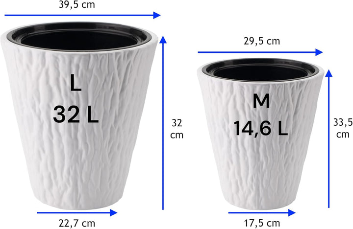 MELTOM Blumenkübel Blumentopf Rund Slim Pflanzkübel mit Herausnehmbaren Einsatz DEKORATIV (Weiss, L)