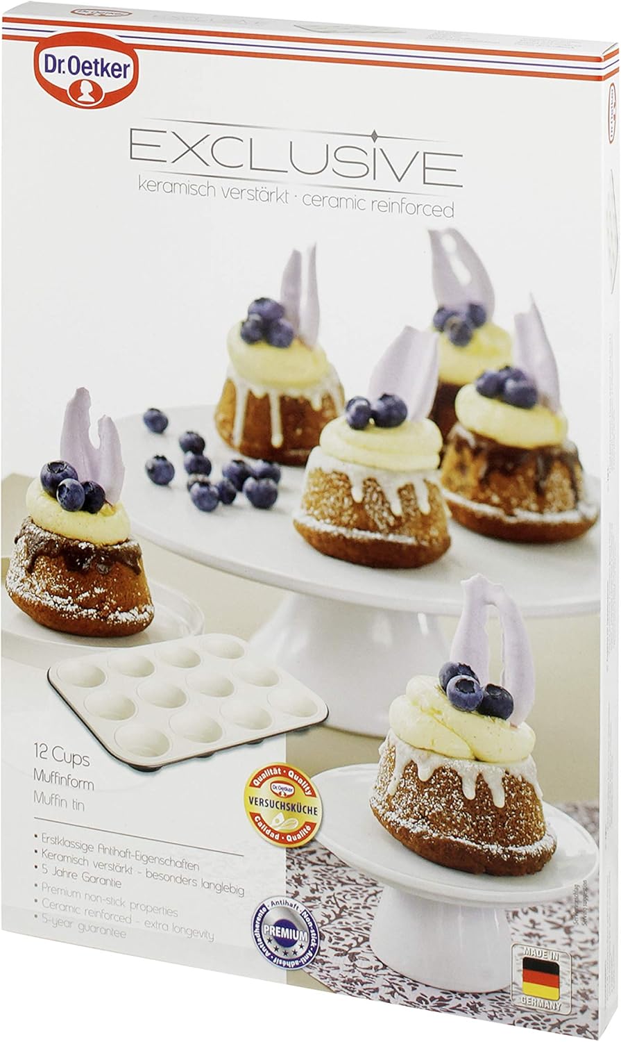 Dr. Oetker 12er-Muffinform Ø 5 cm EXCLUSIVE, Muffinbackform aus Stahlblech, Backblech mit keramisch