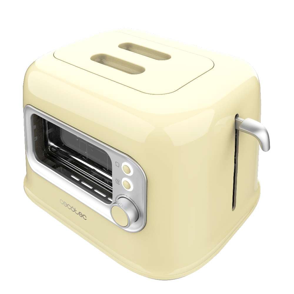 Cecotec Vertikaler Toaster RetroVision Yellow, 700W Leistung, 2 Extra-breite Schlitze, Einzigartiges