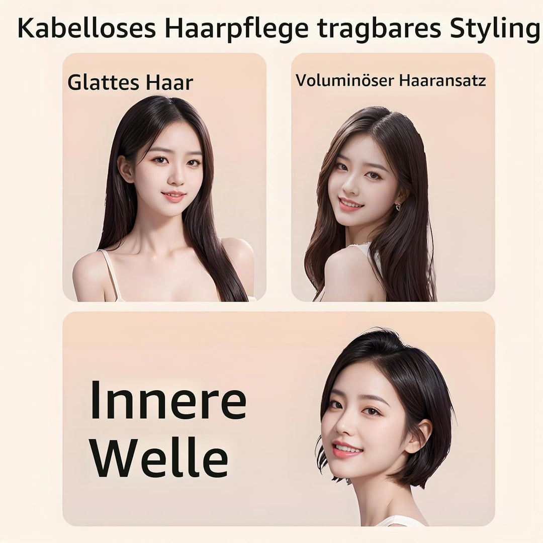 Mini-Haarglätterbürste, 2-in-1 kabellos &amp; tragbarer Haarglätter und Volumen-Heiκκamm, 30s Schnellauf