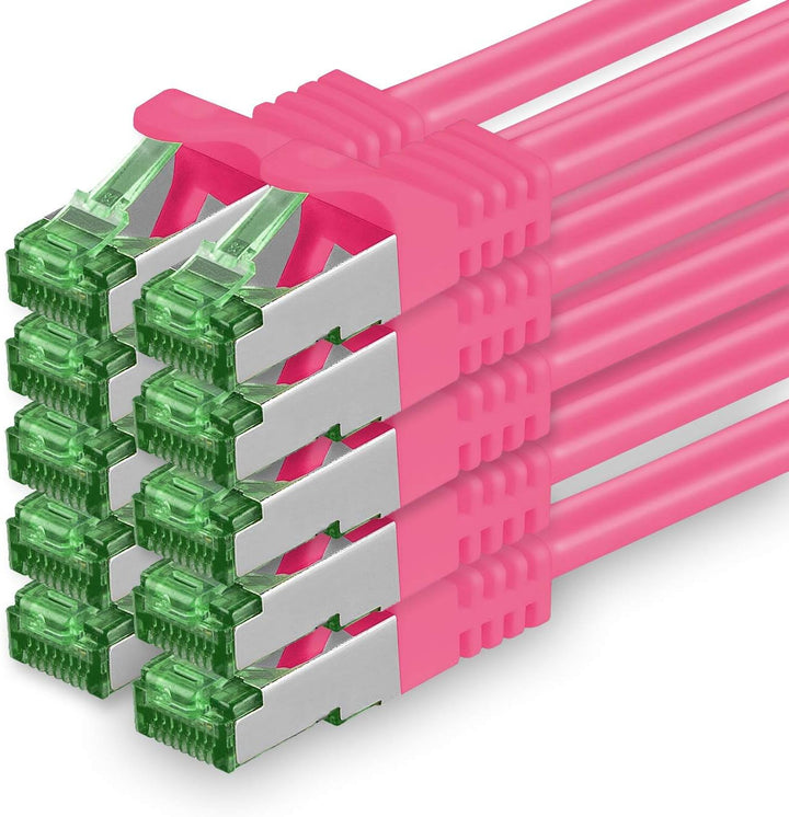 Cat7 Netzwerkkabel 10m - Magenta - 10 Stück - Cat 7 Ethernetkabel Lankabel Lan 10Gbits Patchkabel Rj