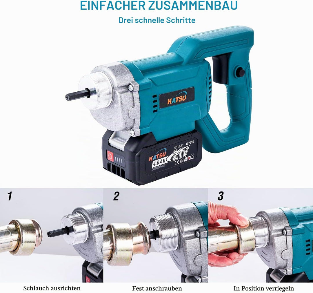 KATSU FIT-BAT 21V Brushless Akku Betonrüttler Betonverdichter Betonwerkzeuge Bürstenloser mit 4,0Ah-