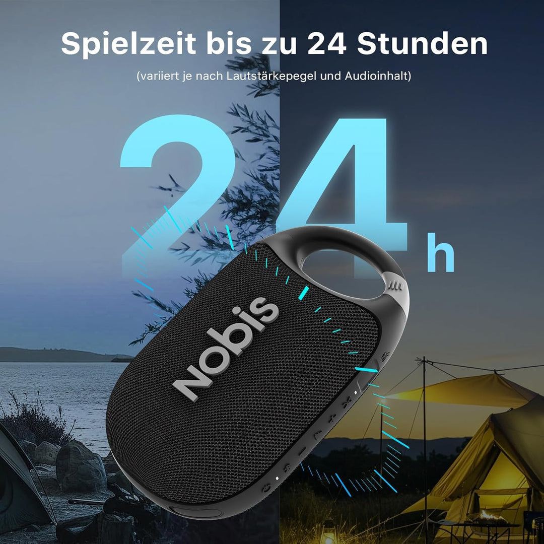 NOBIS Clip N1 Tragbarer Bluetooth Lautsprecher mit App, Beat-Modus, bis zu 24 Stunden Spielzeit, IP6