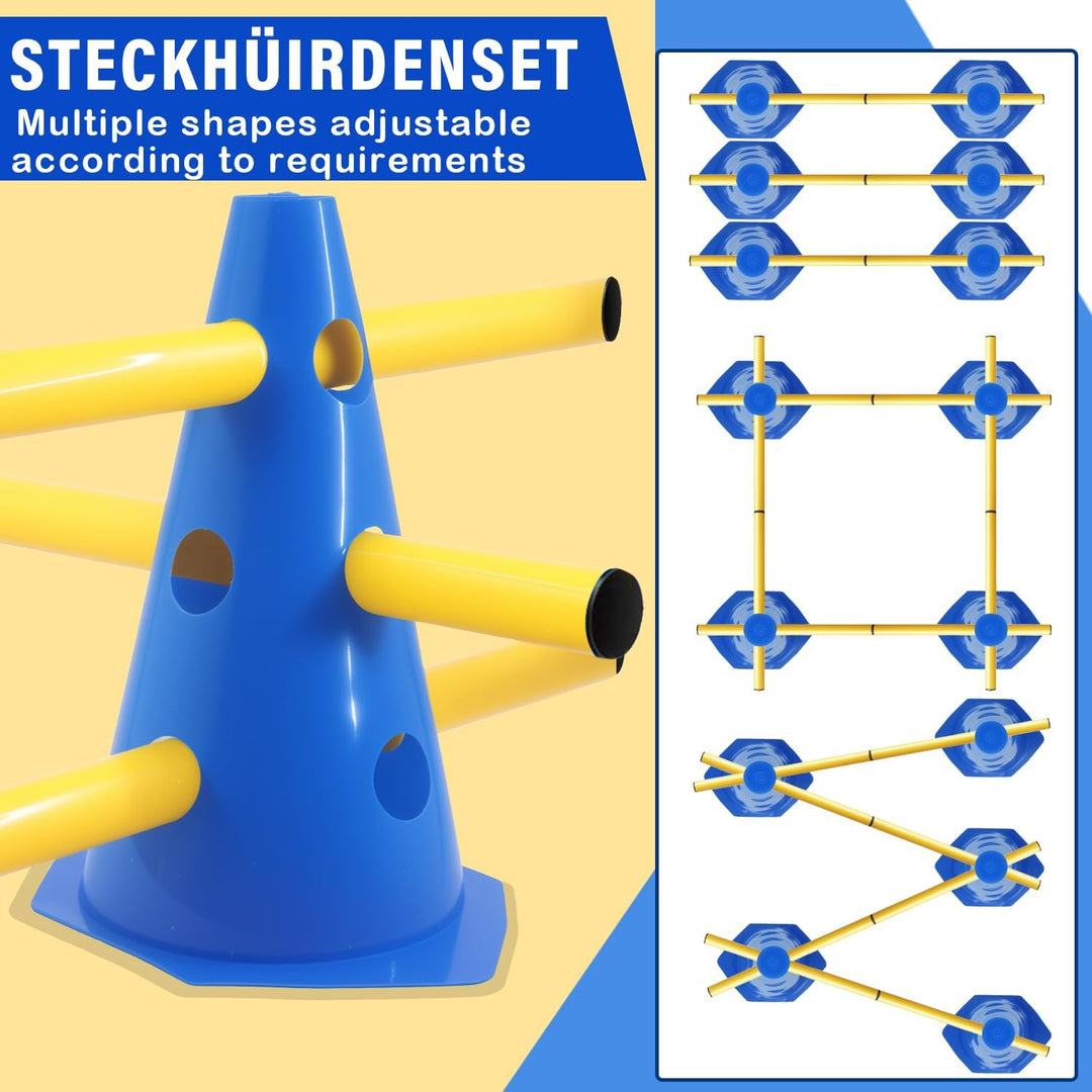 5er Sports Steckhürdenset Cavaletti Agility Set Hunde Hürden Steckhürdenset 10 Kegel 23cm + 5 Stange