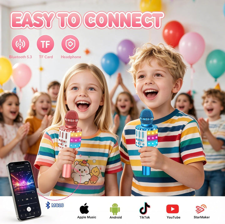 Karaoke Mikrofon Kinder, Drahtloses Bluetooth Mikrofon mit LED, Geschenke Mädchen 3-12 Jahre, Tragba