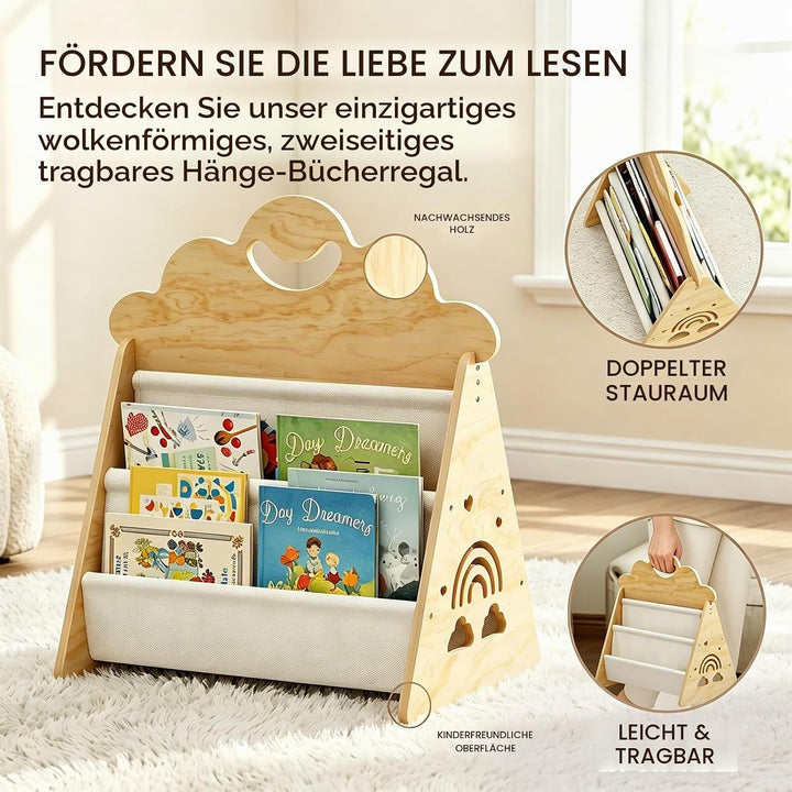 Montessori Bücherregal Kinder, Kinder Bücherregal Holz, Kinderbücherregal, Doppelseitiges Holzregal